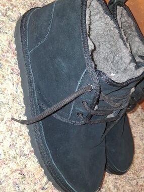 UGG Men's Black Suede Lace-Up Fleece Boots
